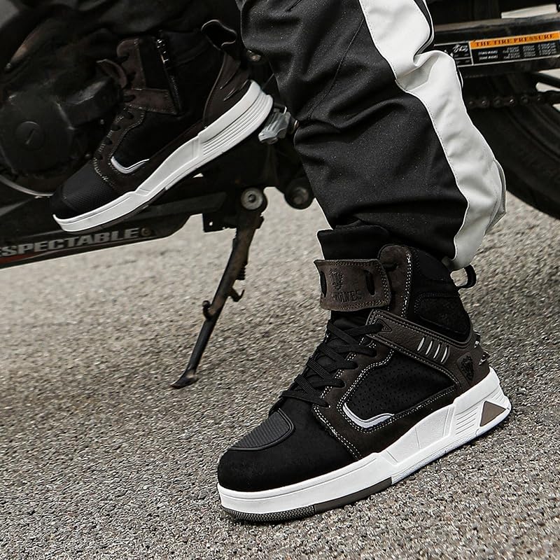 Bofucn Motorcycle Leather Boots Street Riding Shoes Anti-Slip Side Zipper Shoes for Men and Women (Black/Grey  Adult  12 Men/13.5 Women) - Image 4